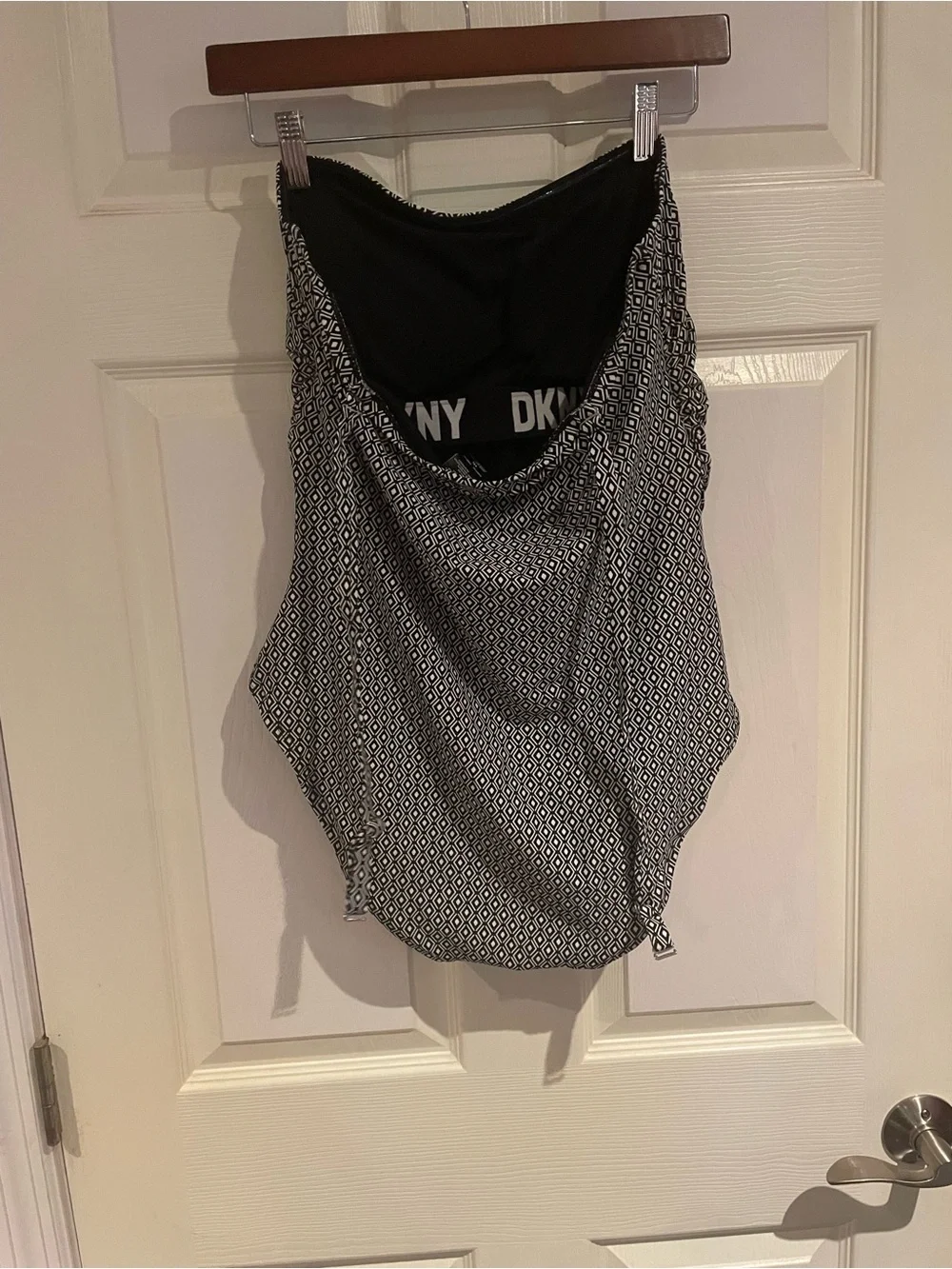 DKNY Black One-Piece Swimsuit with White Geometric Trim - Picture 2 of 12